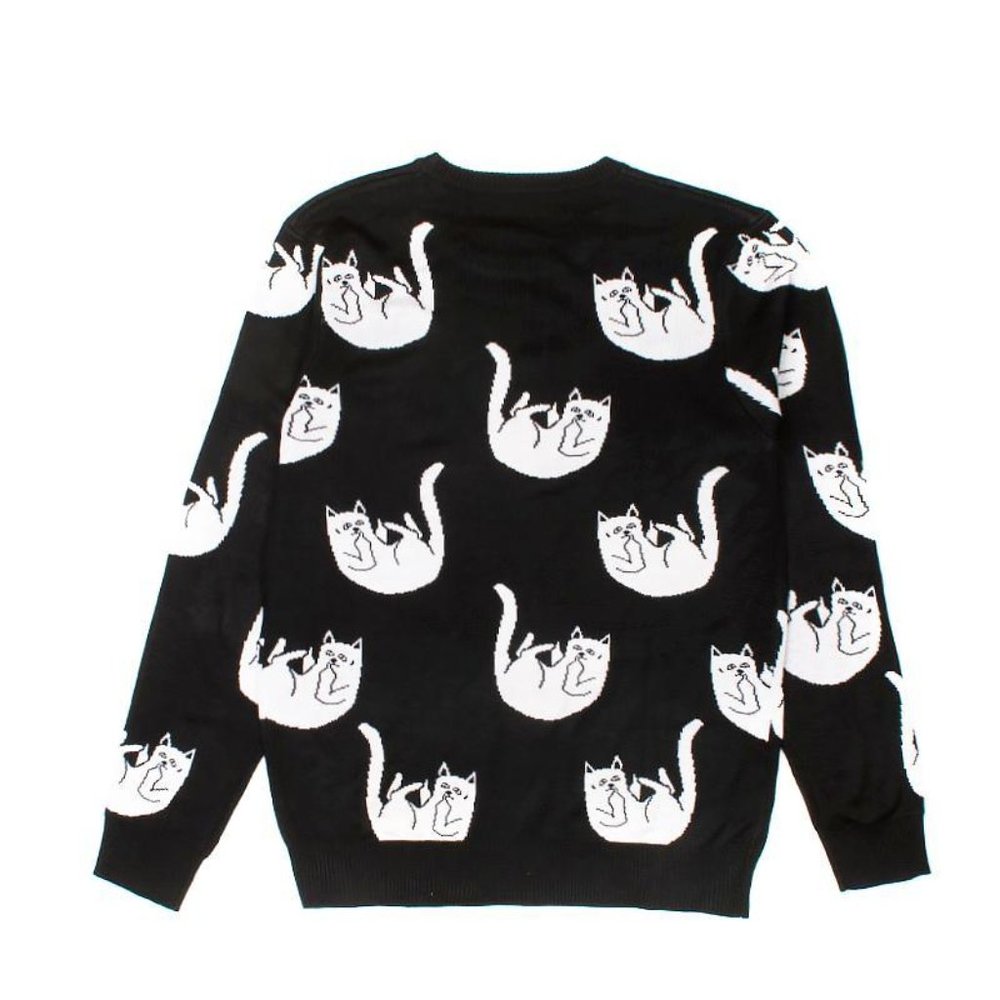 ripndip falling for nernal kitty black white sweater skater punk hip hop cats  S